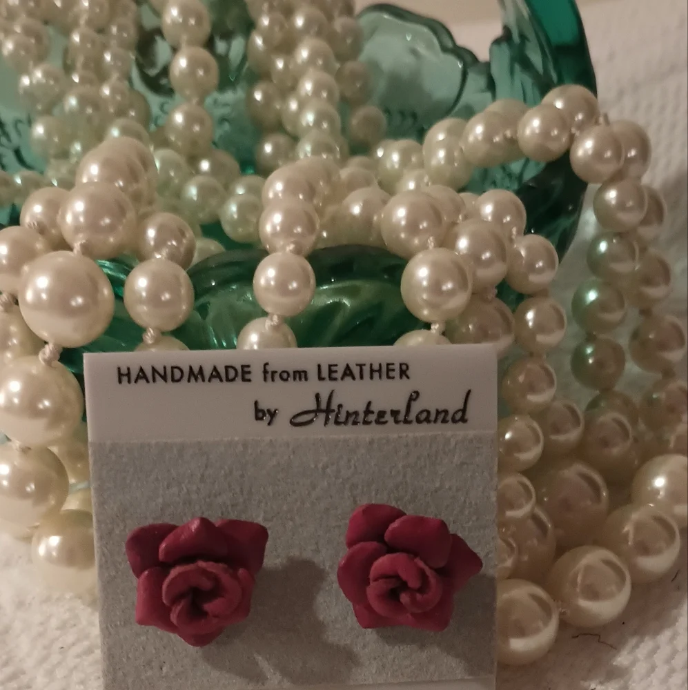 Handcrafted Leather Rose Earrings - Picture 9 of 16